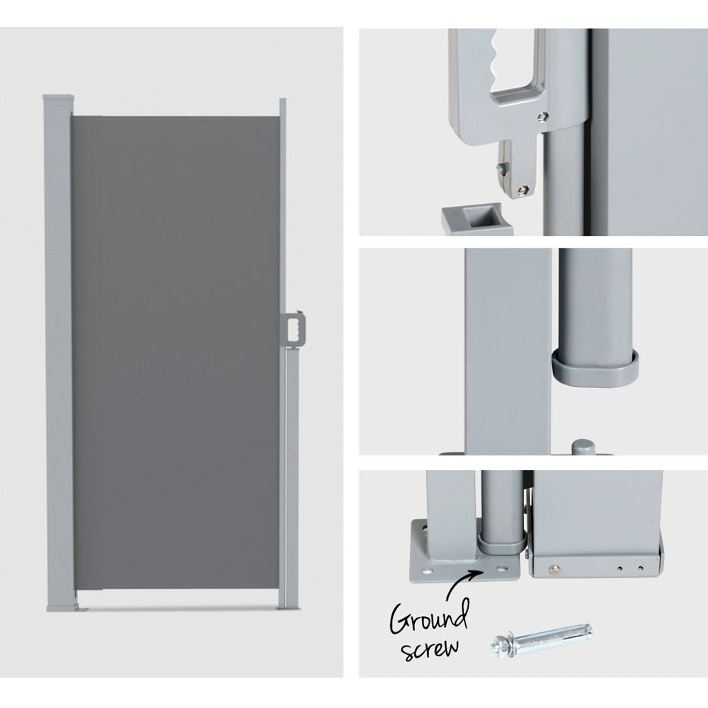 Retractable Side Awnings for Baclony,Terrace or Patio Sun Shade Outdoor,Privacy Screen 2X3M Grey - Direct On Sale