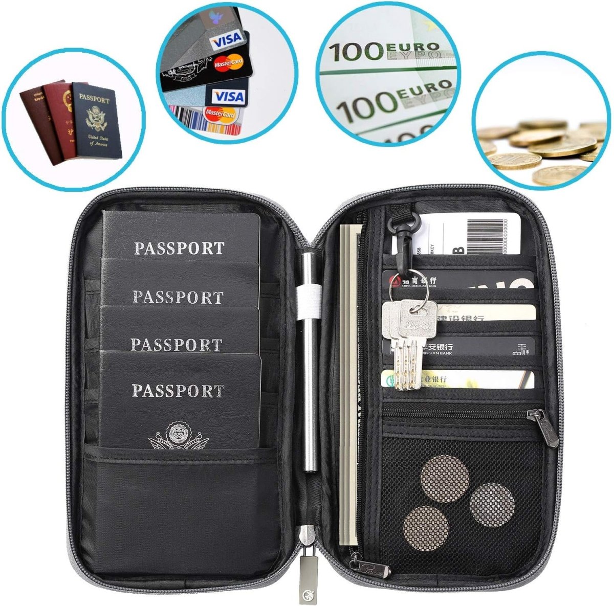 RFID Blocking Waterproof Travel Wallet with Large Capacity Family Passport Holder Document Organiser - Direct On Sale