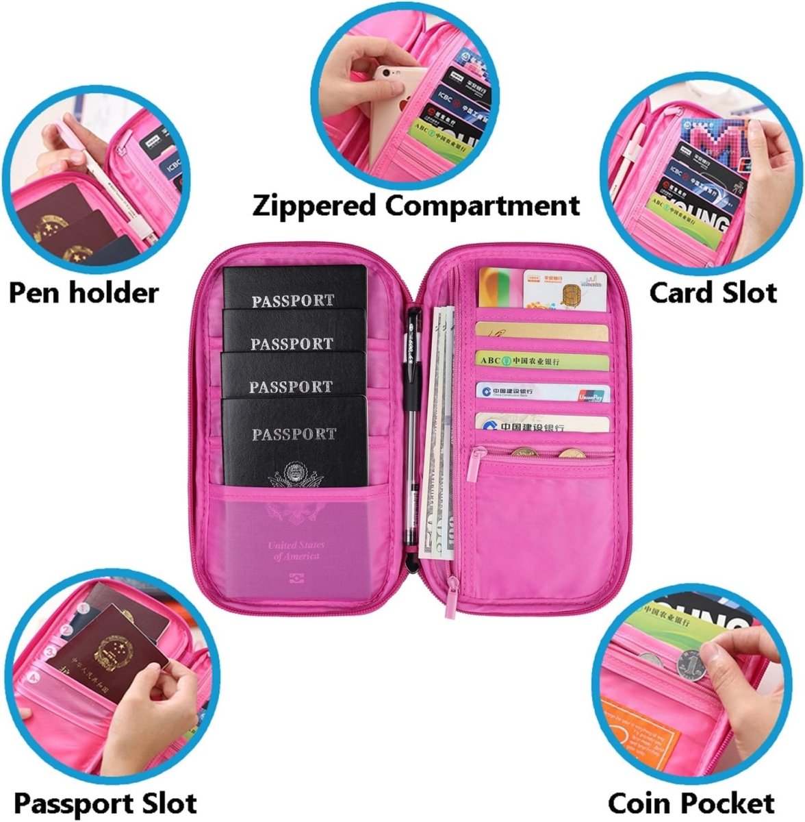 RFID Blocking Waterproof Travel Wallet with Large Capacity Family Passport Holder Document Organiser - Direct On Sale