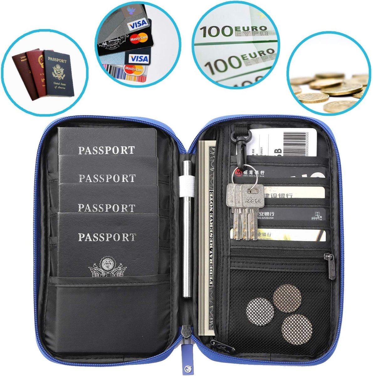RFID Blocking Waterproof Travel Wallet with Large Capacity Family Passport Holder Document Organiser - Direct On Sale