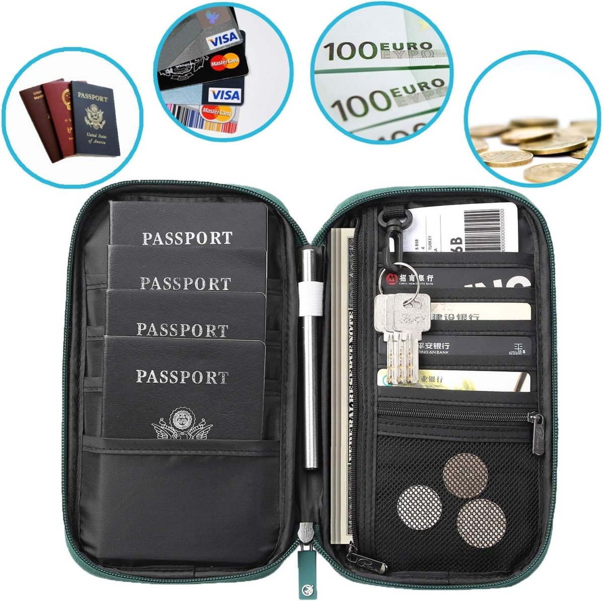 RFID Blocking Waterproof Travel Wallet with Large Capacity Family Passport Holder Document Organiser - Direct On Sale