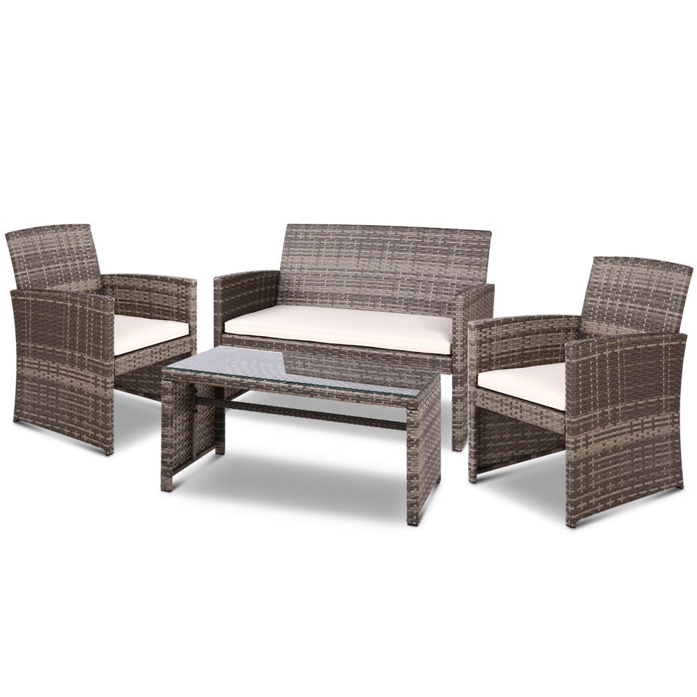 Set of 4 Outdoor Lounge Setting Rattan Patio Wicker Dining Set Mixed Grey - Direct On Sale