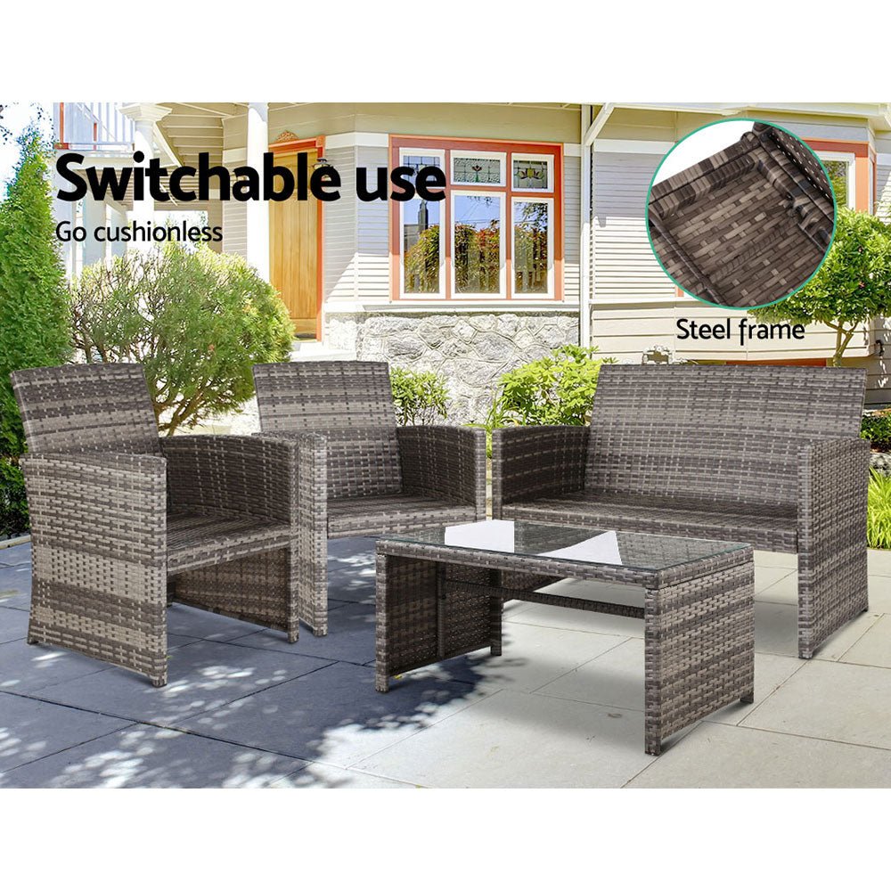 Set of 4 Outdoor Lounge Setting Rattan Patio Wicker Dining Set Mixed Grey - Direct On Sale