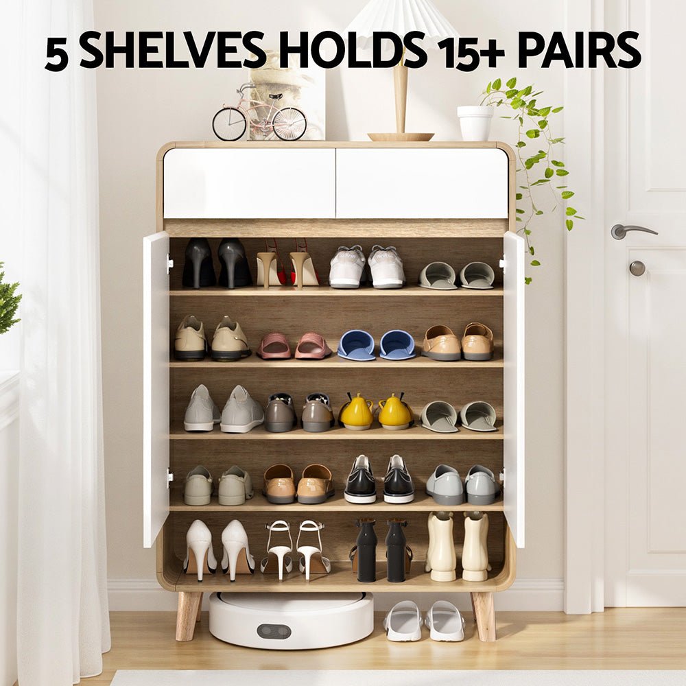 Shoe Rack Cabinet 20 Pairs Storage Cupboard Pine & White - Direct On Sale