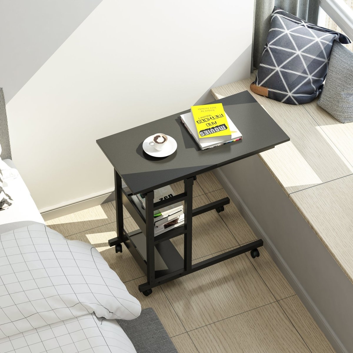 Side Table with Storage Shelves, Height Adjustable - Direct On Sale