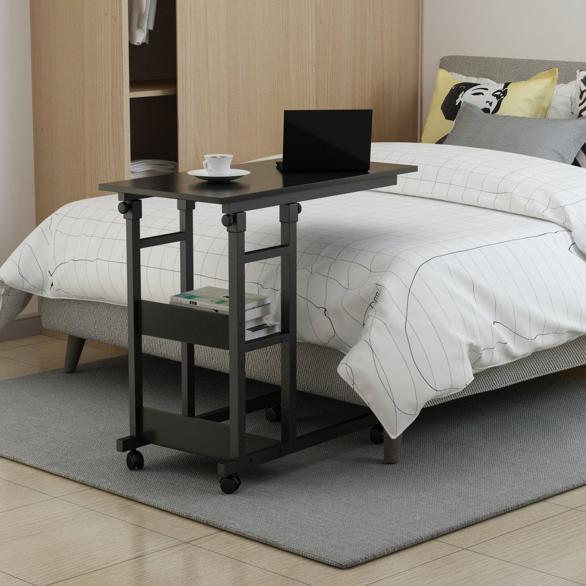 Side Table with Storage Shelves, Height Adjustable - Direct On Sale