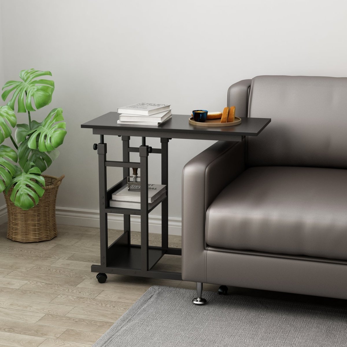 Side Table with Storage Shelves, Height Adjustable - Direct On Sale