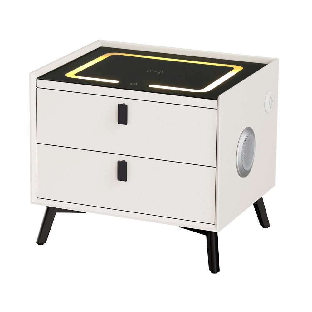 Smart Bedside Table 2 Drawers with Wireless Charging Ports LED White AIKA - Direct On Sale