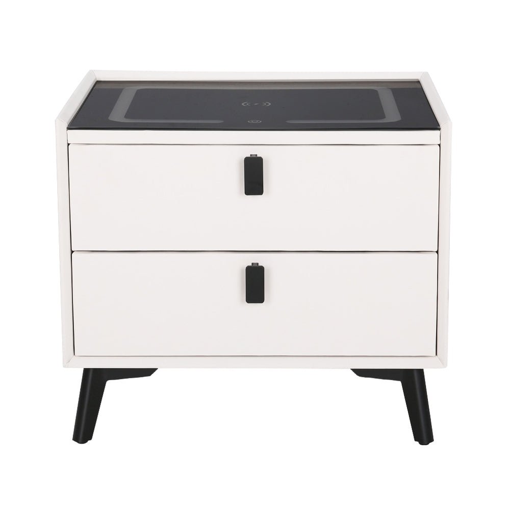 Smart Bedside Table 2 Drawers with Wireless Charging Ports LED White AIKA - Direct On Sale
