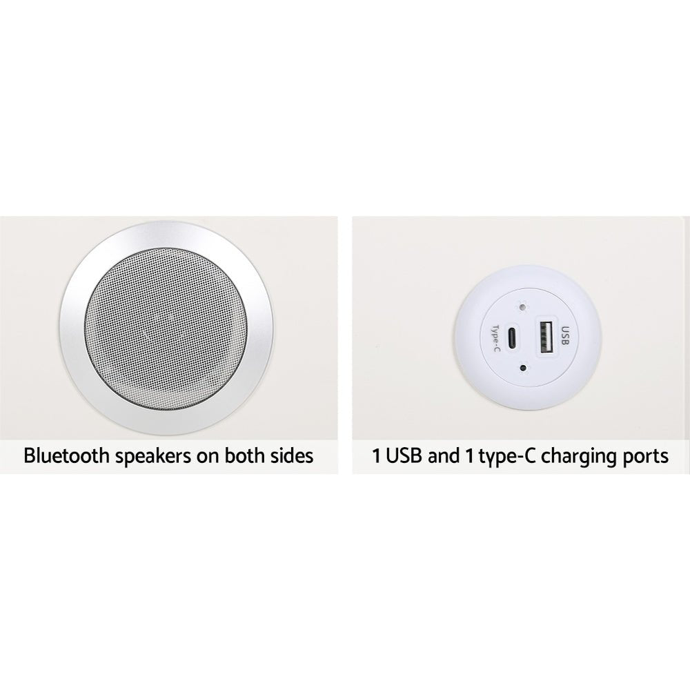 Smart Bedside Table 2 Drawers with Wireless Charging Ports LED White AIKA - Direct On Sale