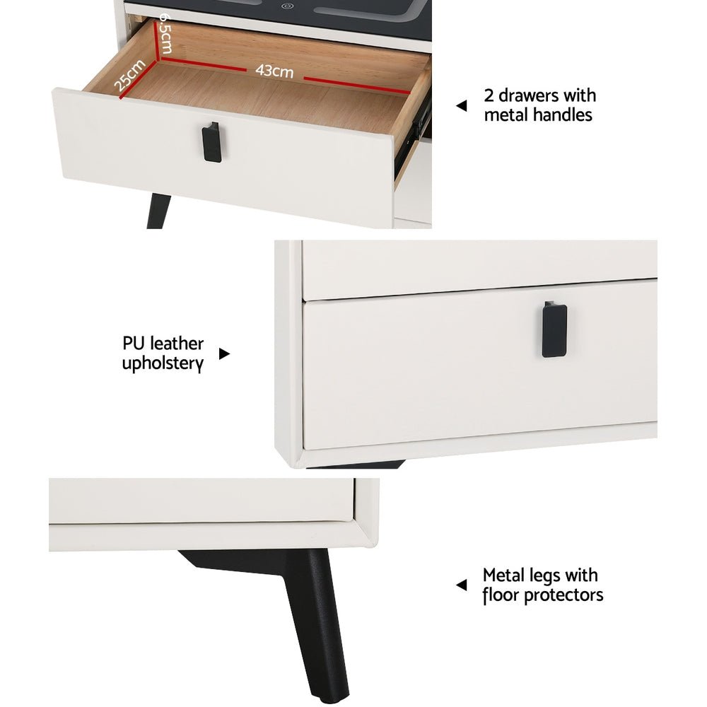 Smart Bedside Table 2 Drawers with Wireless Charging Ports LED White AIKA - Direct On Sale