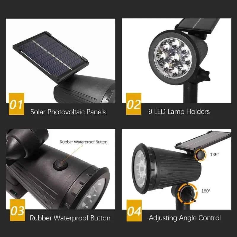 Solar LED Spotlight for Outdoor Garden Landscape Lighting Waterproof Solar Powered Spot Lights for Garden Lawn Yard Walkway - Direct On Sale