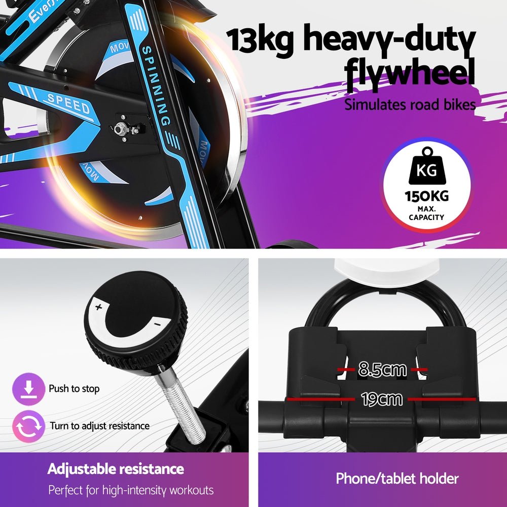 Spin Bike Exercise Bike 13KG Flywheel Fitness 150kg capacity - Direct On Sale