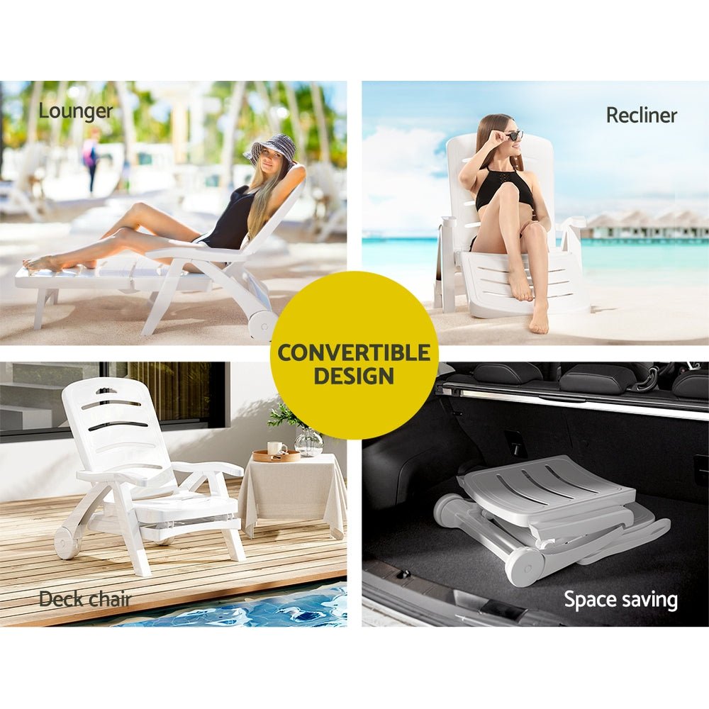 Sun Lounger Folding Chaise Lounge Chair Wheels Patio Outdoor Furniture - Direct On Sale