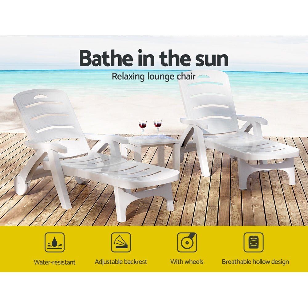 Sun Lounger Folding Chaise Lounge Chair Wheels Patio Outdoor Furniture - Direct On Sale