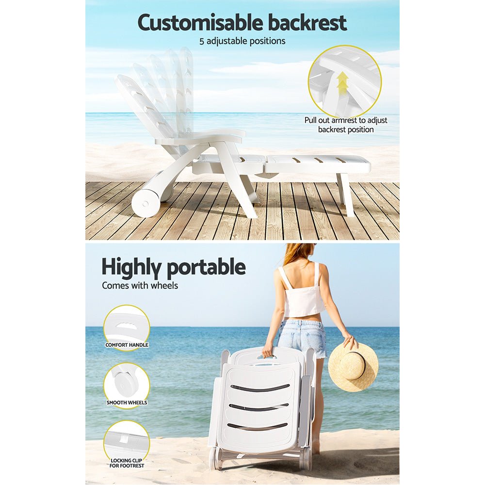 Sun Lounger Folding Chaise Lounge Chair Wheels Patio Outdoor Furniture - Direct On Sale