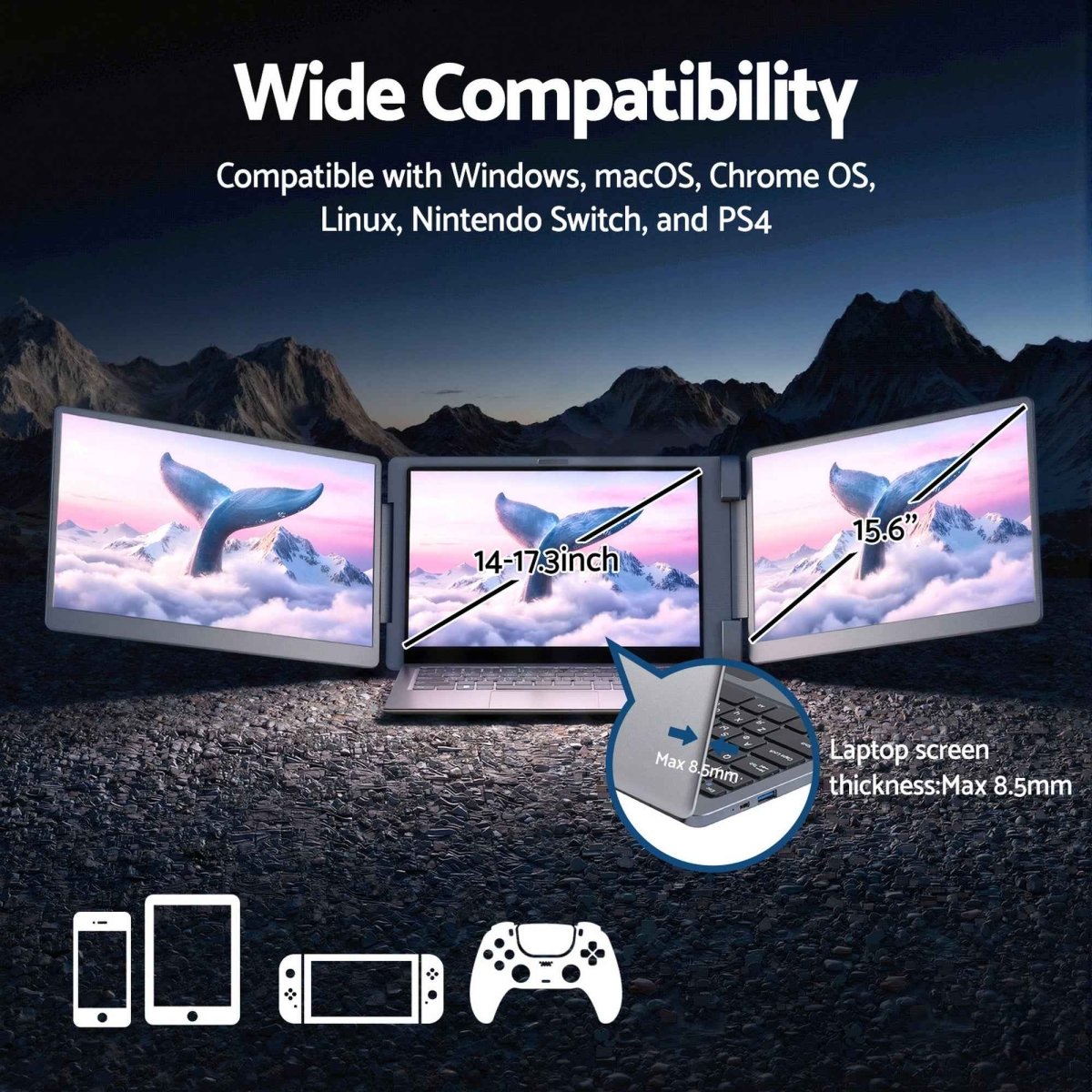 Triple Portable Monitor Laptop Screen Extender 15.6" Dual Display FHD IPS - Direct On Sale