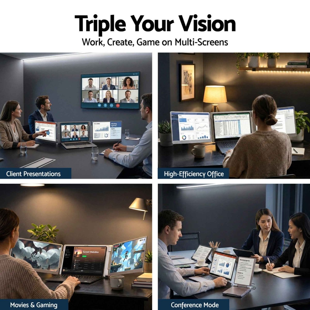 Triple Portable Monitor Laptop Screen Extender 15.6" Dual Display FHD IPS - Direct On Sale
