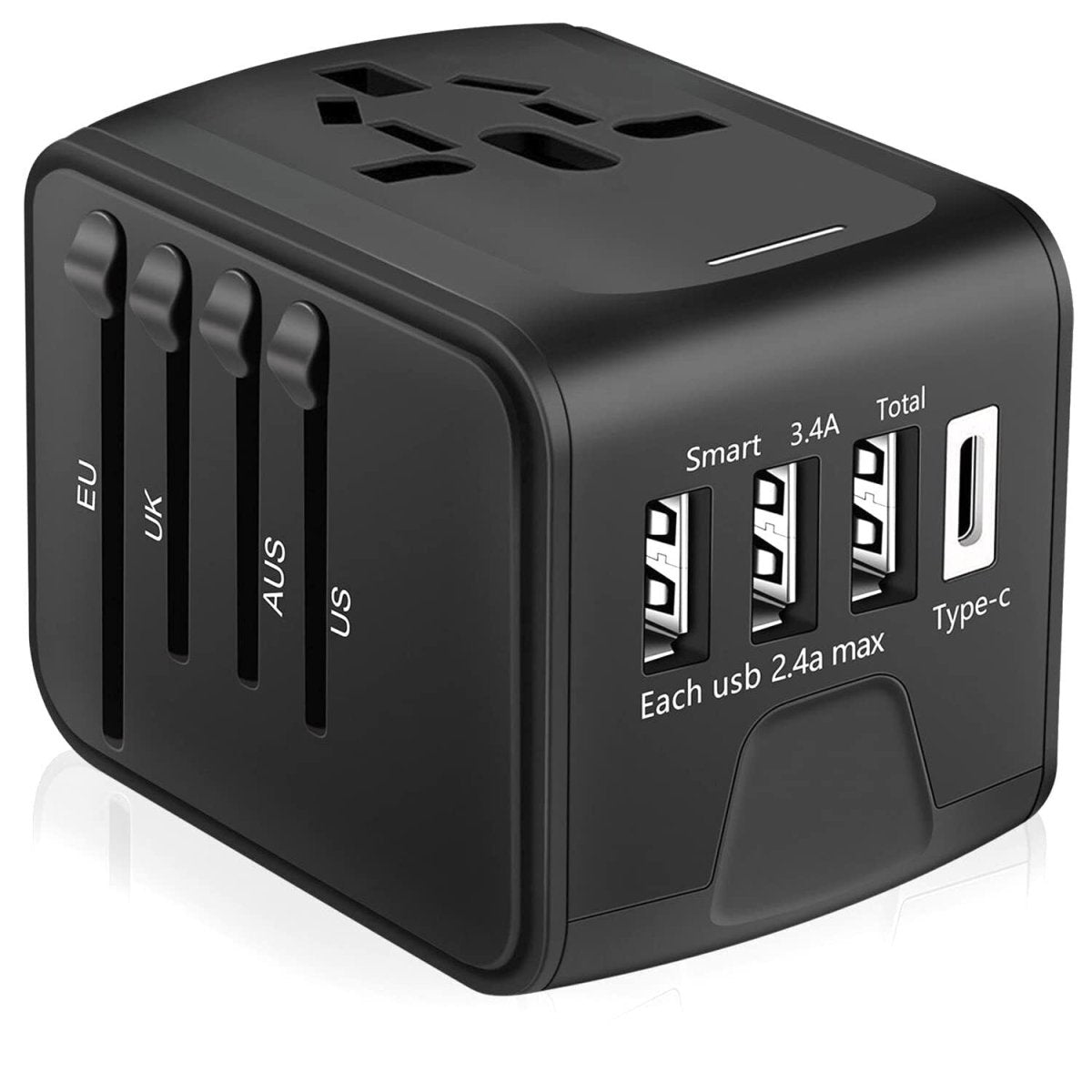Universal International Travel Adapter - 3 USB Power Adapter + 1 Type C - Direct On Sale