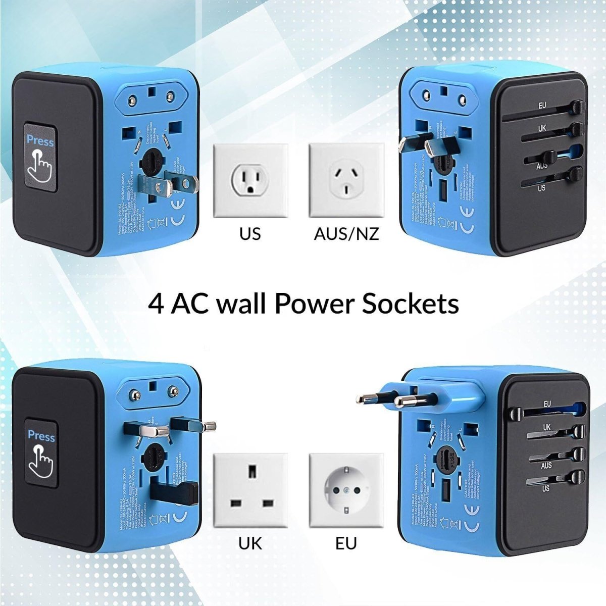 Universal International Travel Adapter - 3 USB Power Adapter + 1 Type C - Direct On Sale