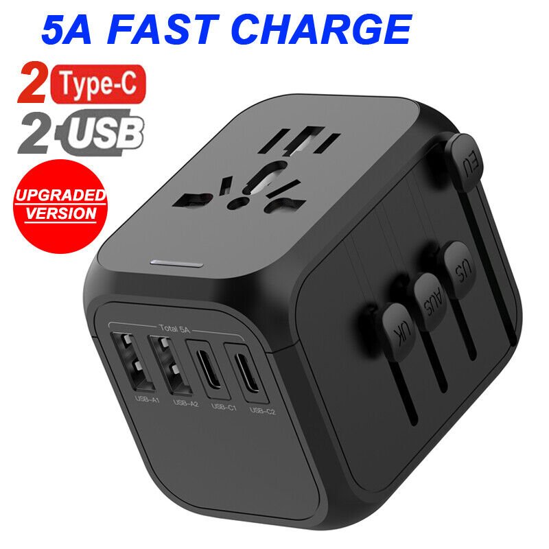 Universal International Travel Adapter - 3 USB Power Adapter + 1 Type C - Direct On Sale