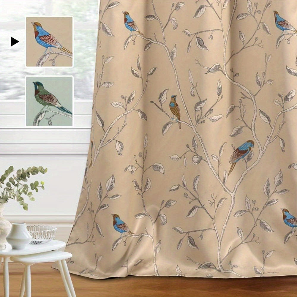 Printed blackout eyelet curtains in a bedroom