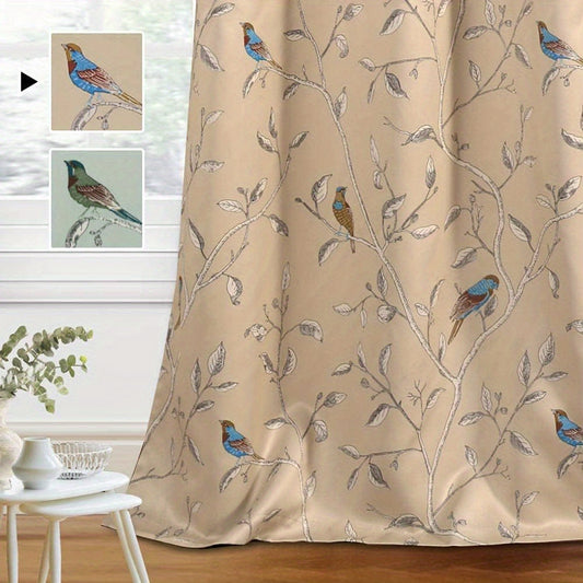 Printed blackout eyelet curtains in a bedroom
