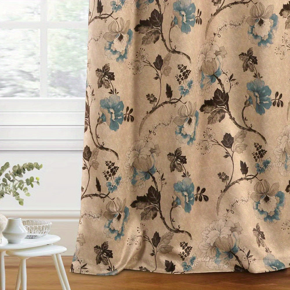Floral on sage and brown curtain pattern