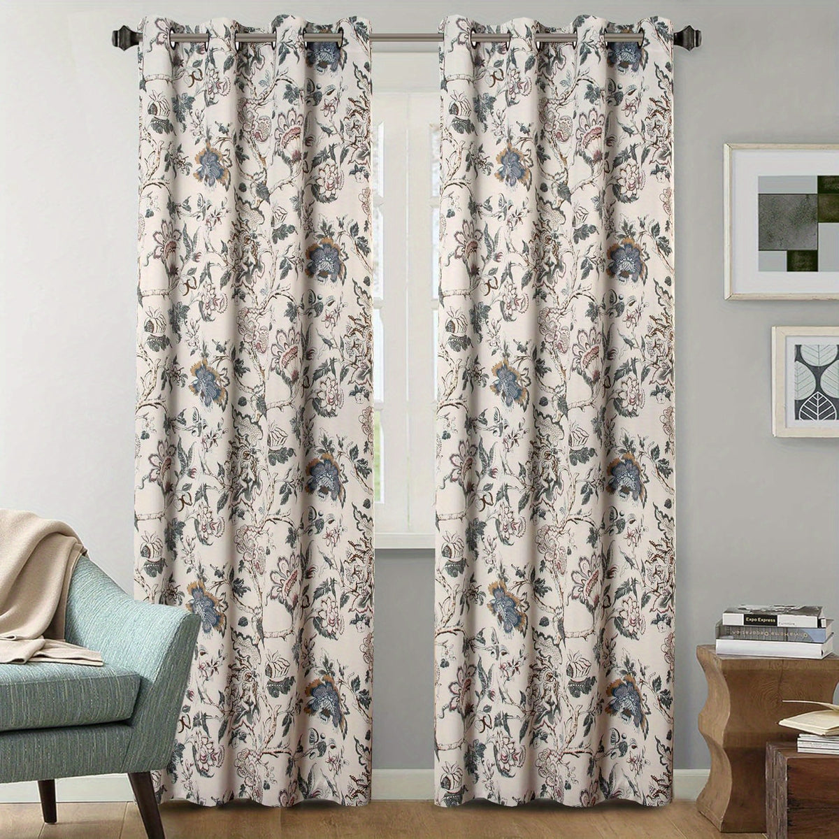 Floral on yellow and grey curtain pattern