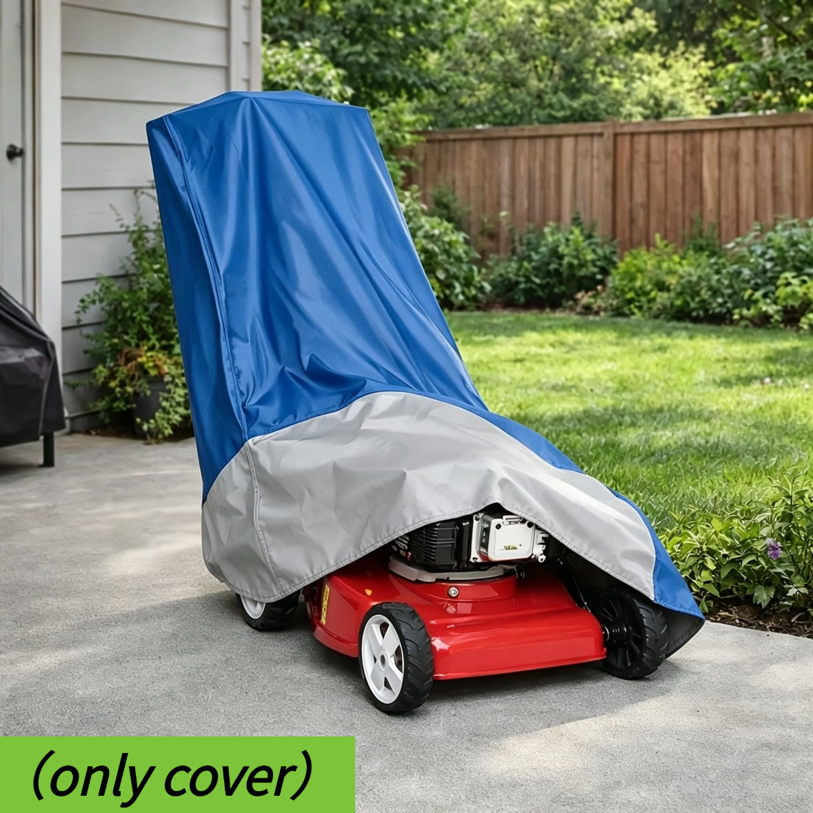 Lawn mower cover folded compactly for storage