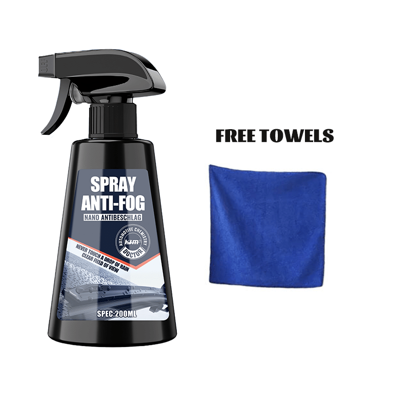 Anti-fog spray kit with bottle and microfibre towel