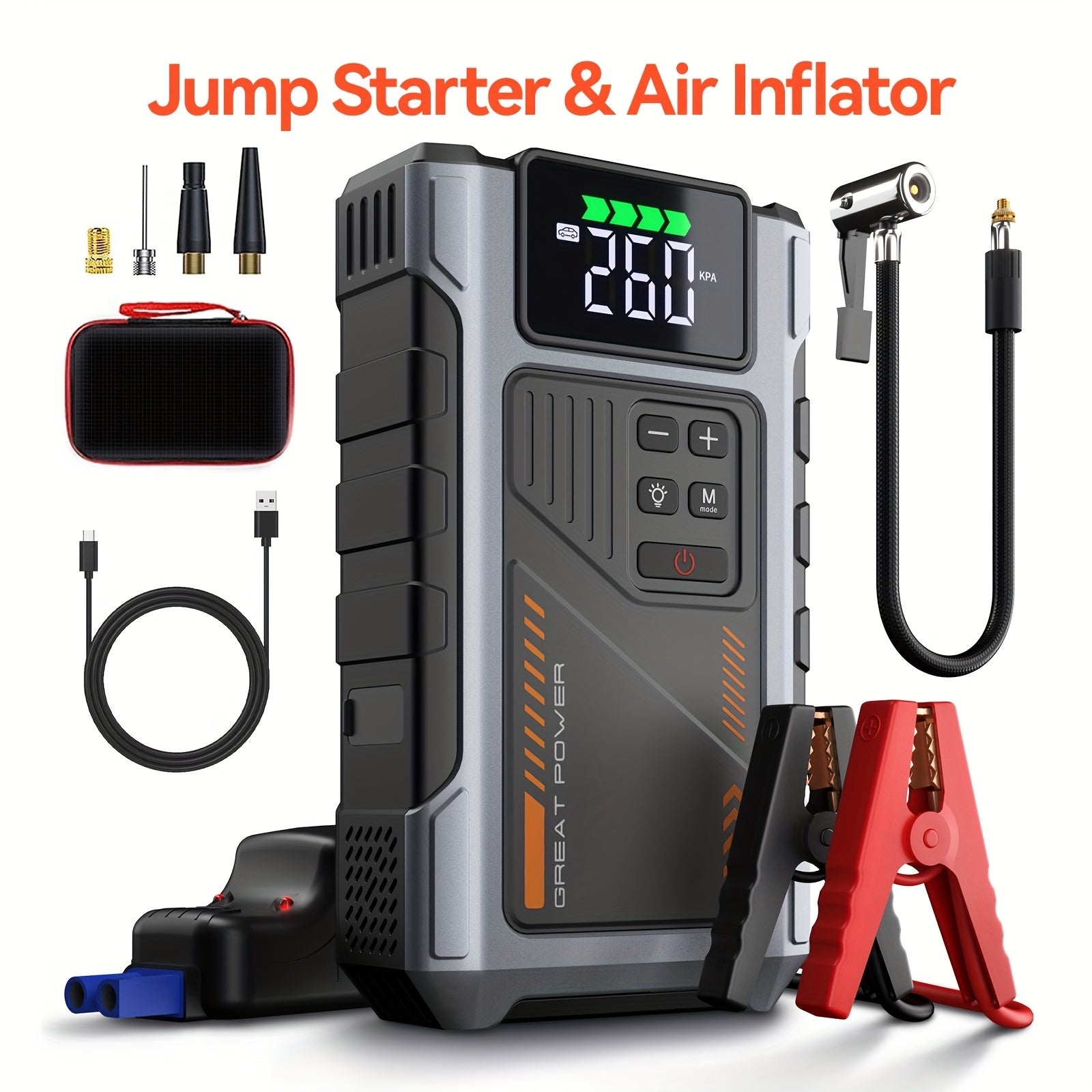 7000A car jump starter and air compressor with digital display