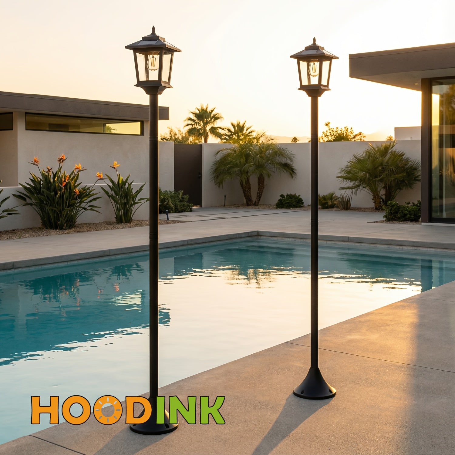 Solar outdoor lamp posts 2-pack in black