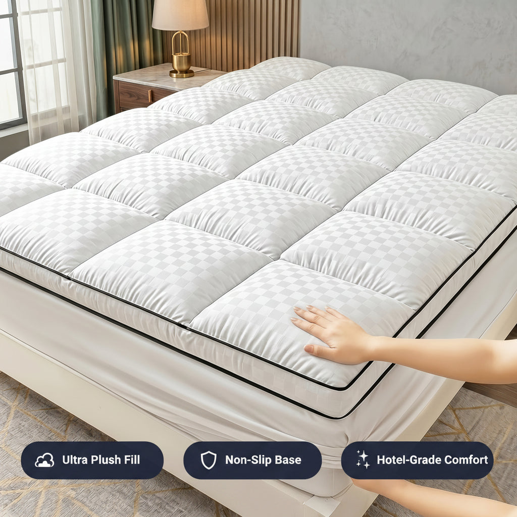 Cloud-like quilted mattress protector with deep-pocket no-slip fit