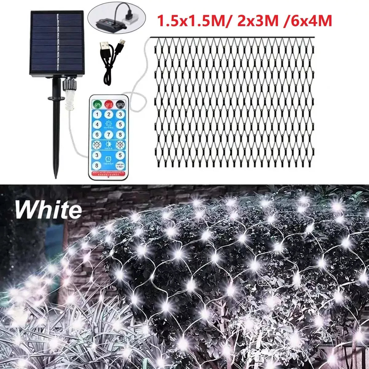 Solar LED net lights on a pergola