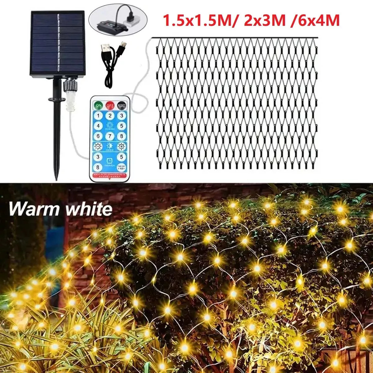 Solar LED net fairy lights packaging contents