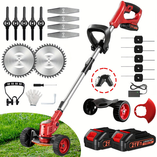 21V Cordless Weed Wacker Lightweight Edger Grass Trimmer/Lawn Edger/Mower/Brush Cutter With 3 Types Blades And Wheels