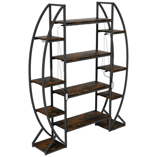 Half-Moon Shape Indoor Plant Stand Rack with Grow Lights Multilayer Ladder Stand Bookshelf