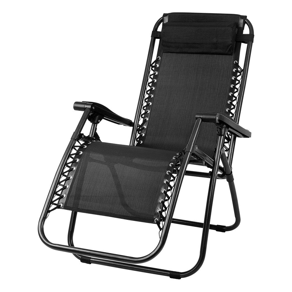 Zero Gravity Chair Folding Outdoor Recliner Adjustable Sun Lounge Camping Black - Direct On Sale