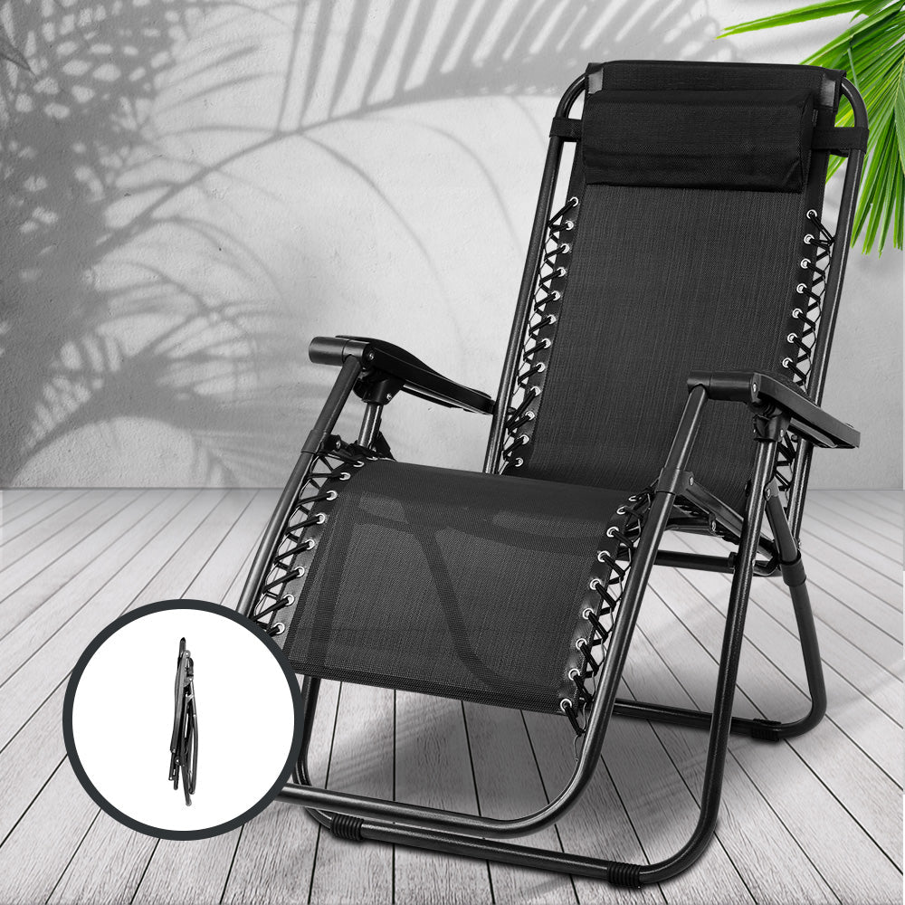 Zero Gravity Chair Folding Outdoor Recliner Adjustable Sun Lounge Camping Black - Direct On Sale