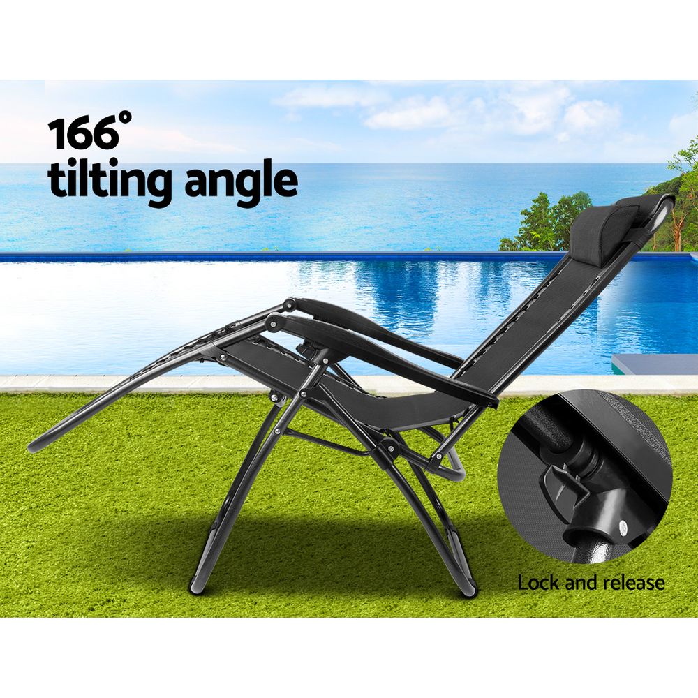 Zero Gravity Chair Folding Outdoor Recliner Adjustable Sun Lounge Camping Black - Direct On Sale