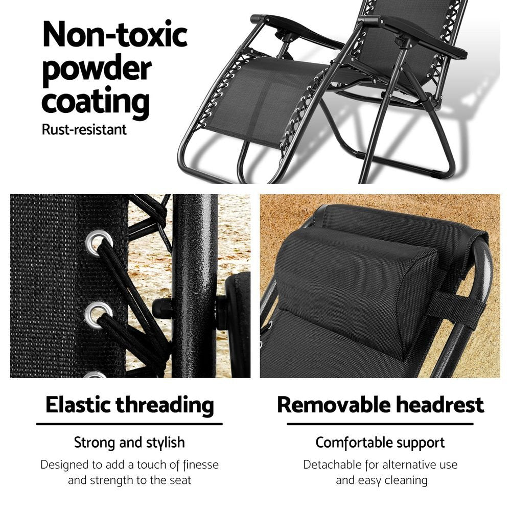 Zero Gravity Chair Folding Outdoor Recliner Adjustable Sun Lounge Camping Black - Direct On Sale