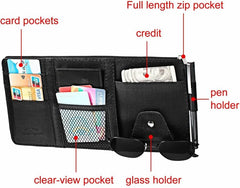Car Sun Visor Organizer Pocket Card Storage Pouch Holder with Zipper Net Black