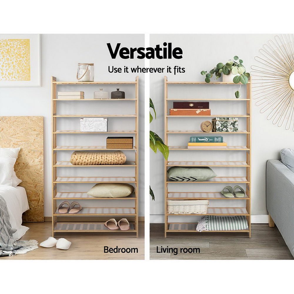 10 - Tier Bamboo Shoe Rack Wooden Shelf Stand Storage Organizer - Direct On Sale