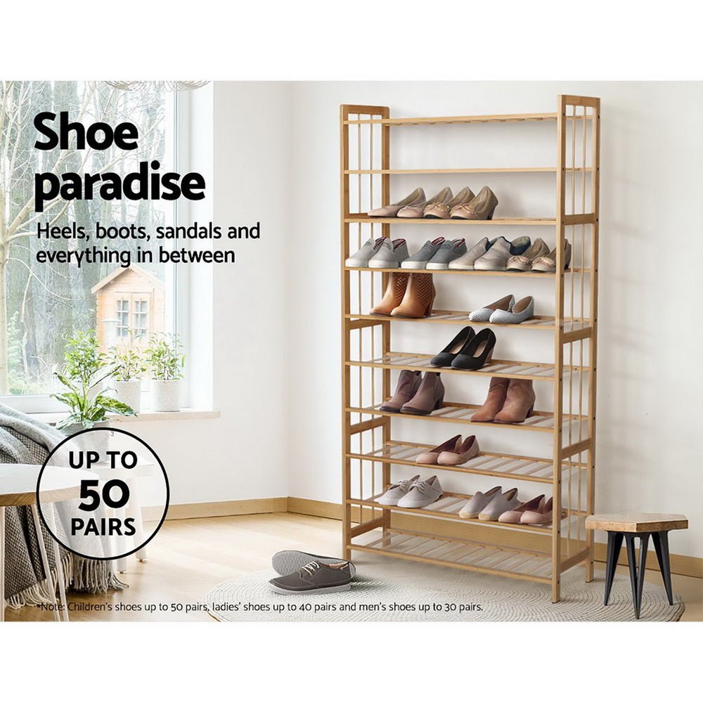 10 - Tier Bamboo Shoe Rack Wooden Shelf Stand Storage Organizer - Direct On Sale