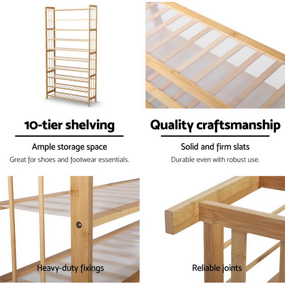 10 - Tier Bamboo Shoe Rack Wooden Shelf Stand Storage Organizer - Direct On Sale
