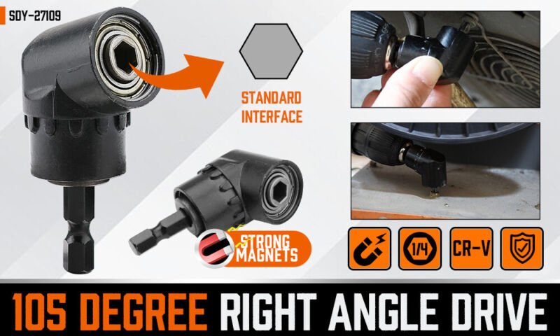 105 Degree Right Angle Drive Extension Power Screwdriver Drill Socket Adapter - Direct On Sale