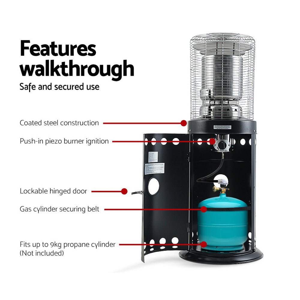 10KW Gas Patio Outdoor Heater Propane Butane LPG Steel Black - Direct On Sale