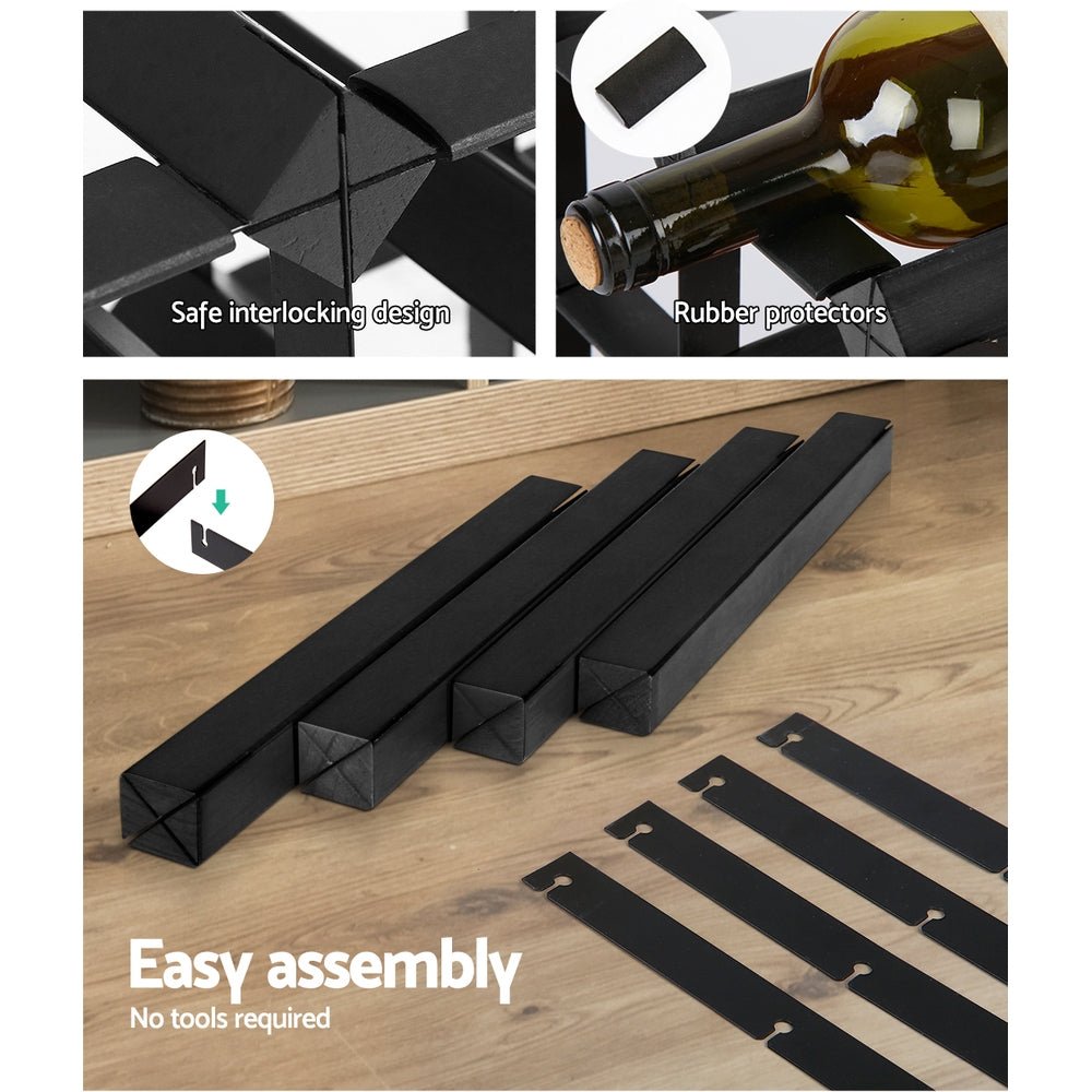 12 Bottle Timber Wine Rack Wooden Storage Wall Racks Holders Cellar Black - Direct On Sale