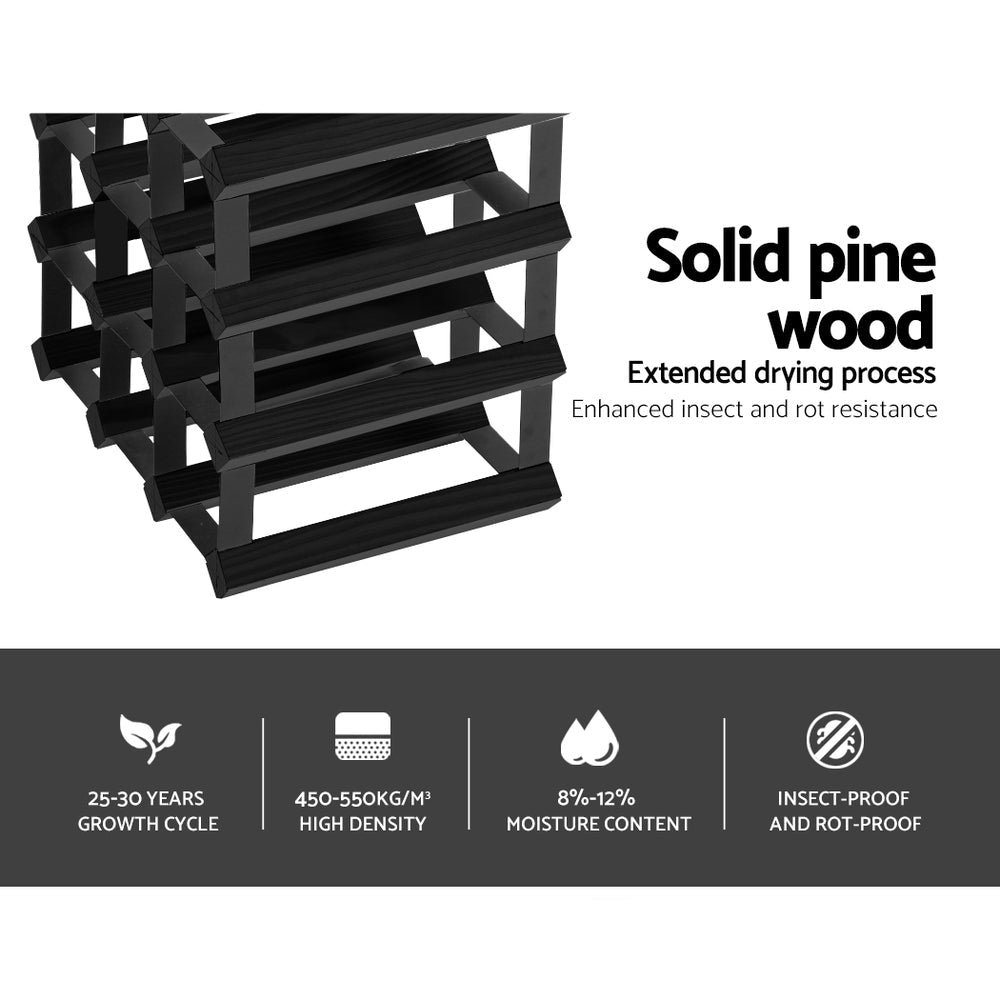 12 Bottle Timber Wine Rack Wooden Storage Wall Racks Holders Cellar Black - Direct On Sale